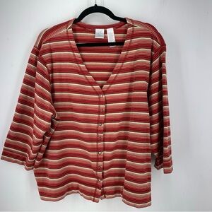 Emma James 2X Knit Cardigan Cottage Core Modest Preppy Stripes Multicolor Boxy